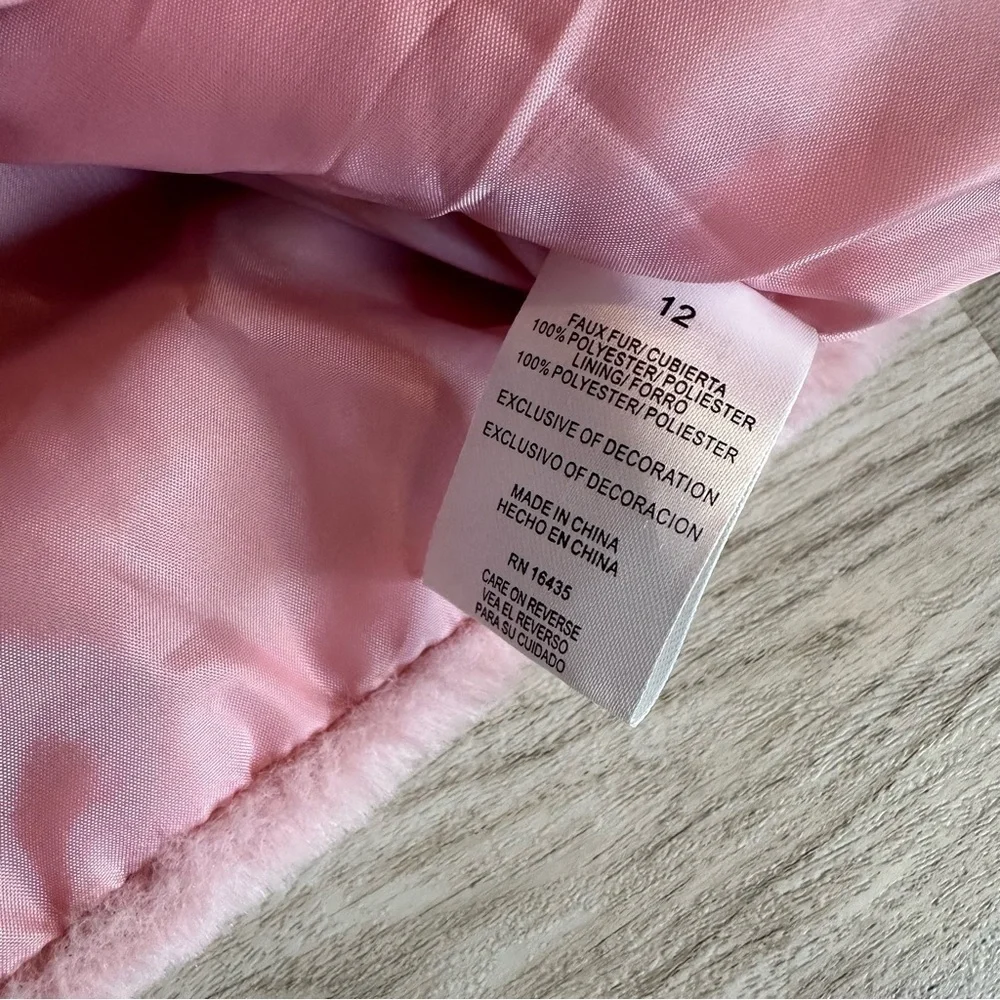Biscotti Girls Pink Faux Fur Jacket Size 12 Satin Bow Waist Dressy Coat